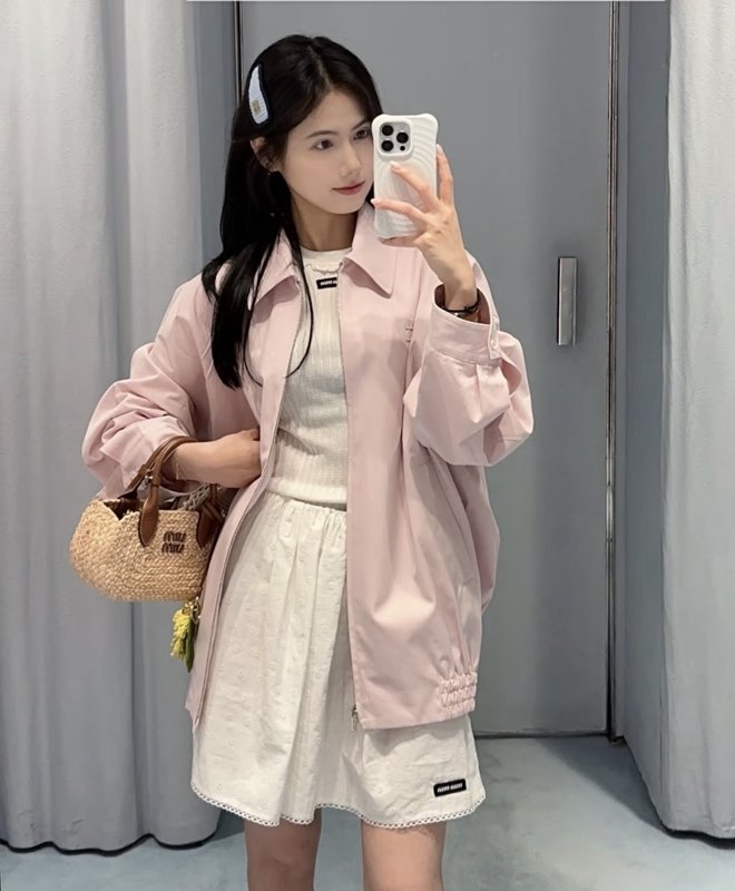 연한 파란색 플립 칼라 지퍼 자켓 001-232357