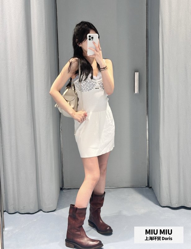 미우미우 레이스 자수 슬립 원피스 001-232375