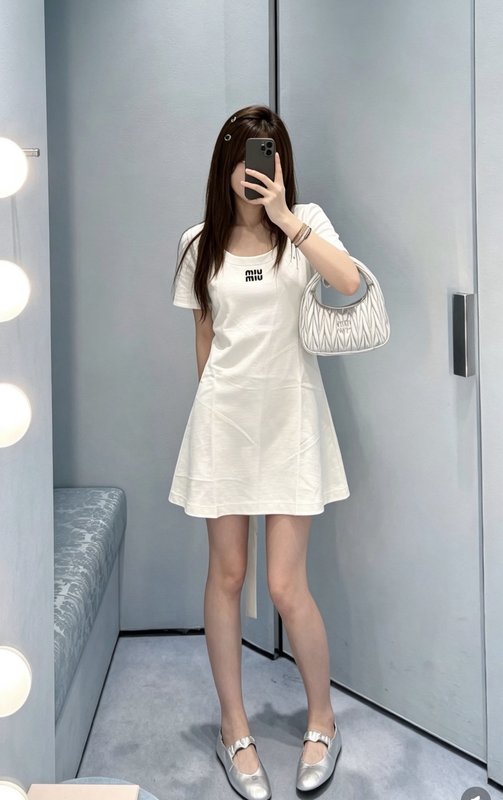미우미우 여름 심플 코튼 반팔 원피스 001-232376
