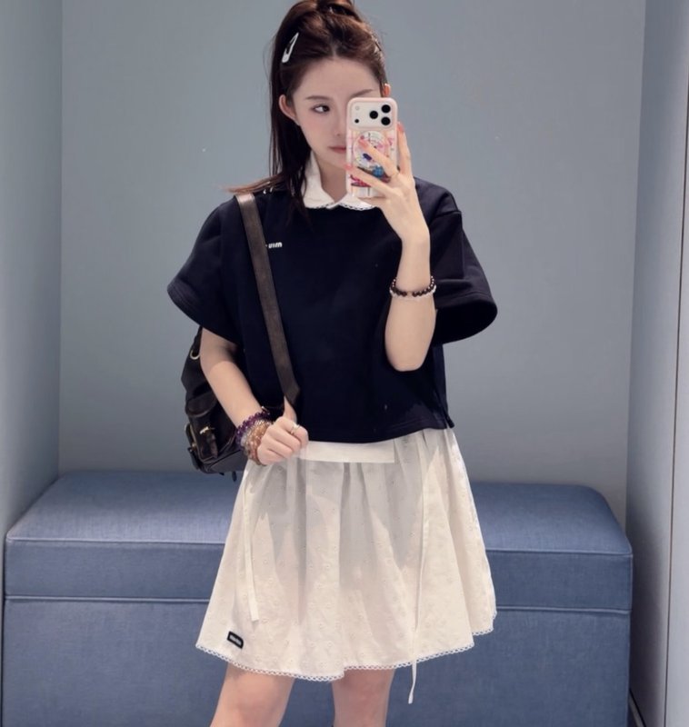 미우미우 스타일 자수 A 라인 미니스커트 001-232391