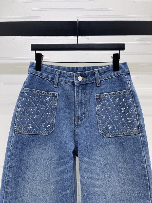 샤넬 다이아몬드 장식 스트레이트 데님 팬츠 001-232753