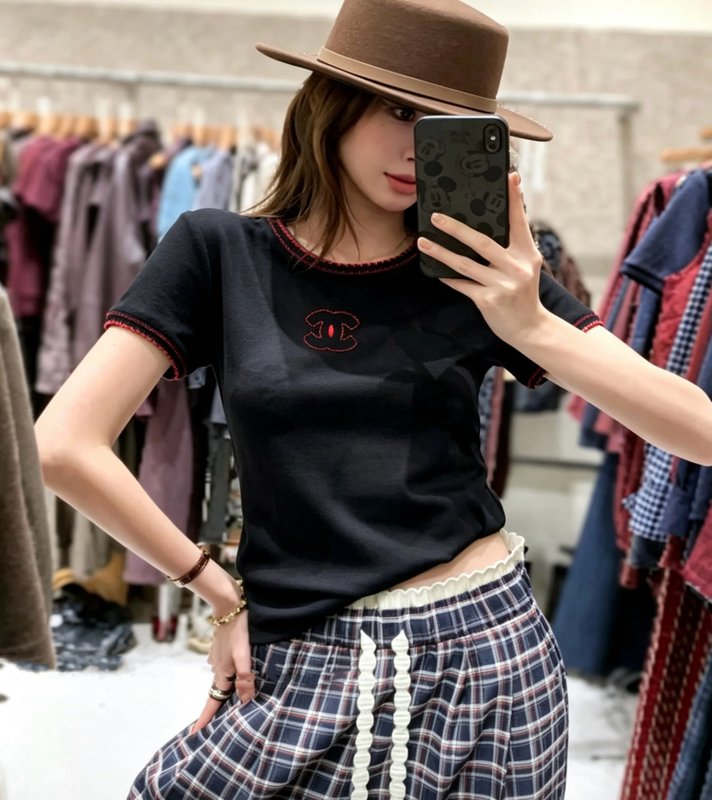 샤넬 자수 컬러록 숏슬리브 티셔츠 001-232911