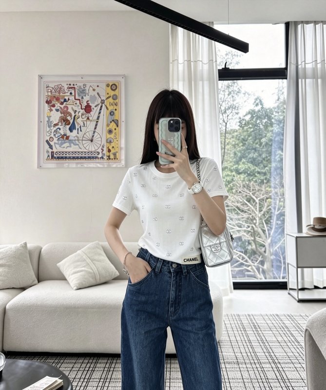 샤넬 풀 다이아몬드 로고 니트 티셔츠 001-232959