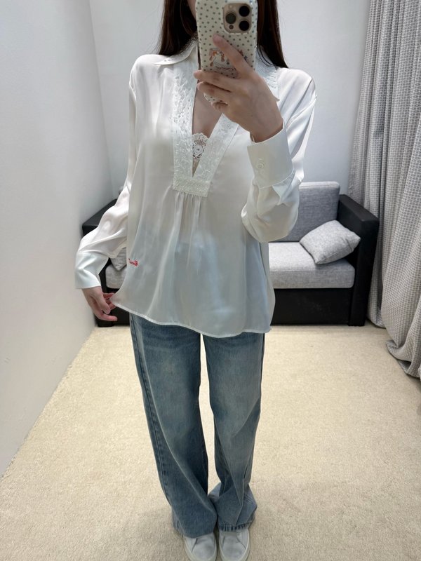 샤넬 새틴 레이스 자수 셔츠 001-232966