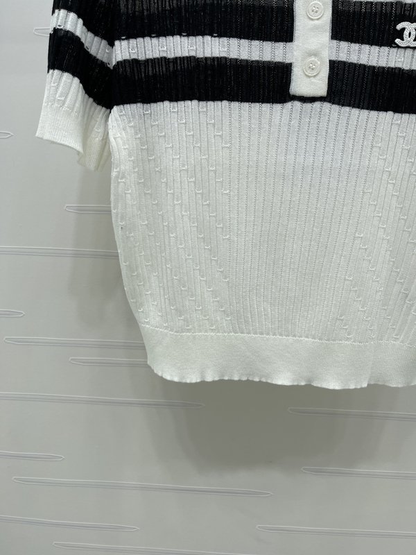 스트라이프 칼라 니트 반팔 티셔츠 001-232992