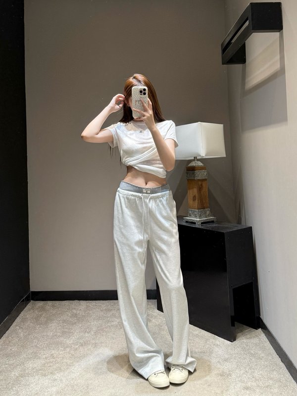 샤넬 하이엔드 베이지 그레이 캐주얼 와이드 팬츠 001-233103