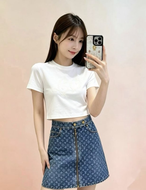 루이비통 자수 레이스 숏티셔츠 001-233151