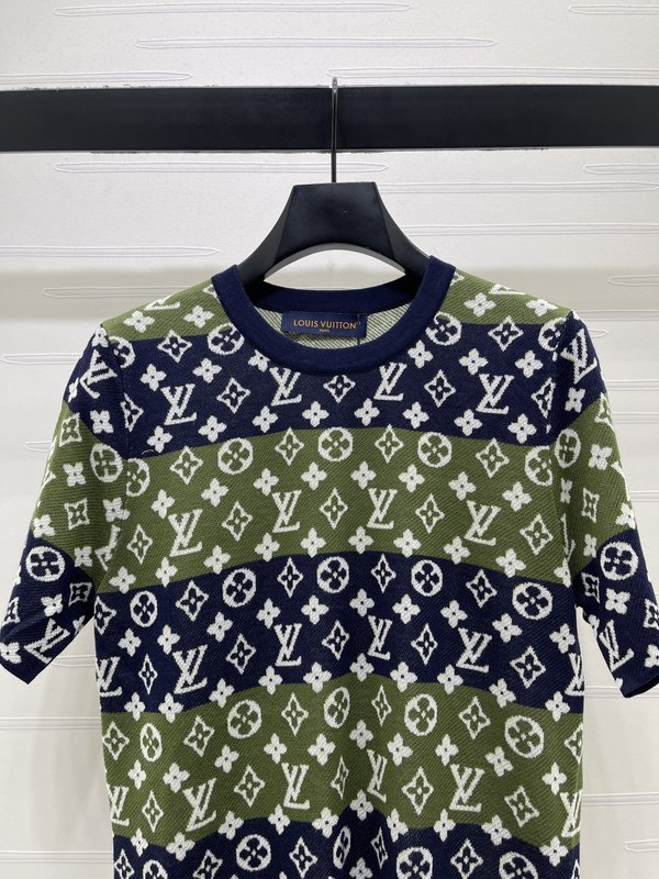 루이비통 봄여름 컬러블록 자카드 니트 반팔 001-233159