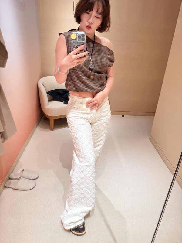 루이비통 모노그램 자수 데님 롱팬츠 001-233180