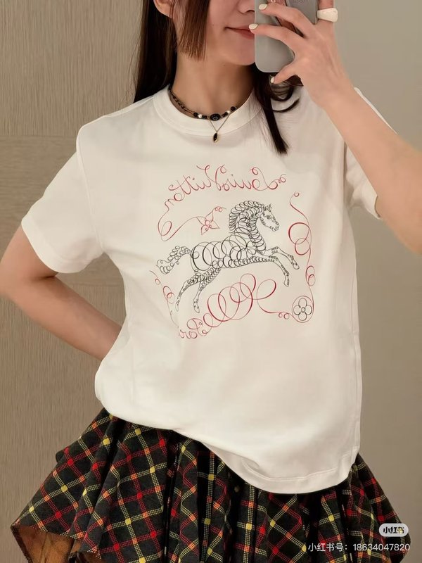 루이비통 말의 해 한정판 프린트 라운드넥 반팔 티셔츠 001-233242