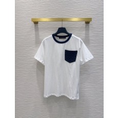 루이비통 여성 화이트 포켓 반팔 티셔츠 001-233284