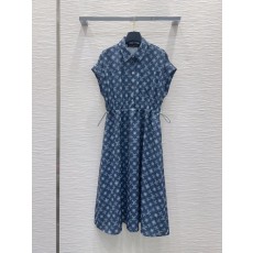 루이비통 라펠 숄더 프린트 원피스 001-233349
