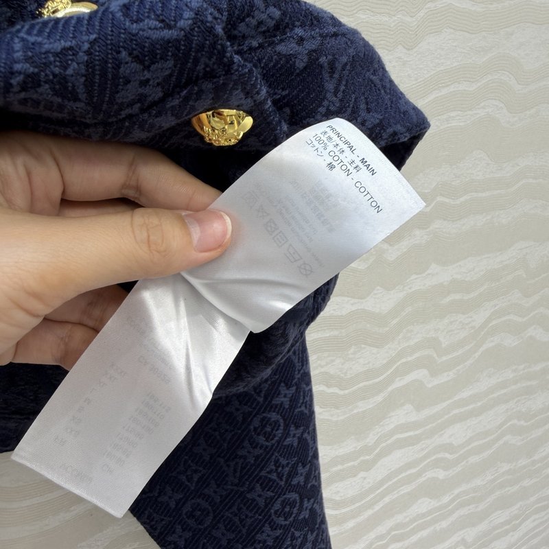 네이비 블루 모노그램 자수 데님 자켓 001-233372
