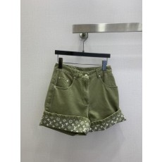 롤업 데님 숏팬츠 모노그램 프린트 장식 001-233648
