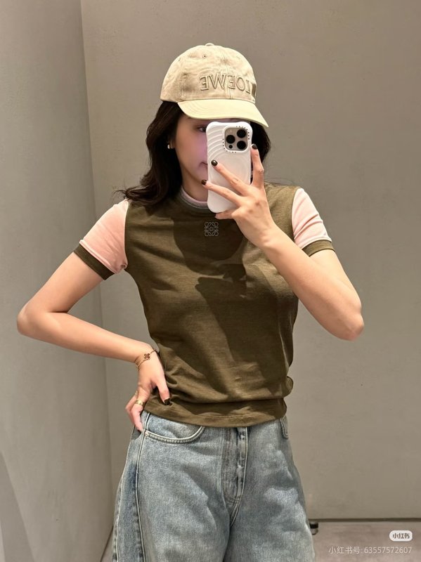 로에베 올리브그린 스플라이스 라글란 티셔츠 001-234028