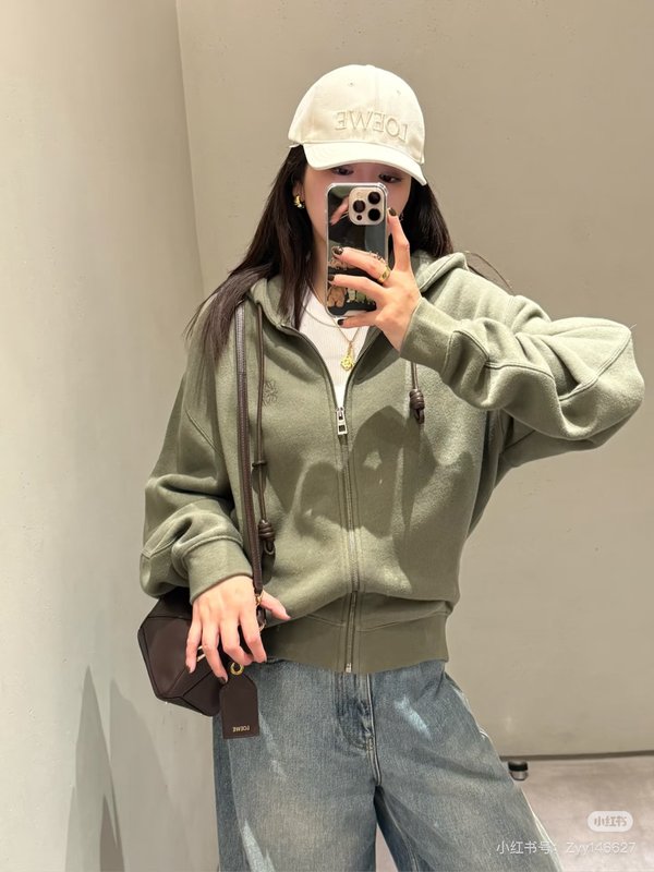 로에베 순면 자수 드로우스트링 후드 집업 001-234049