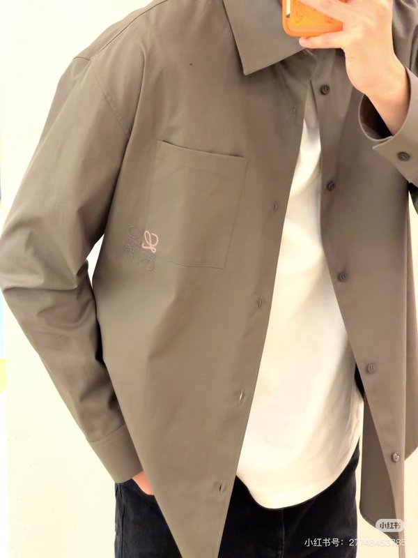 로에베 컬러 블록 로고 자수 칼라 셔츠 001-234213