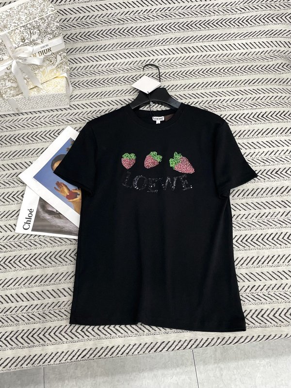 로에베 비즈 장식 딸기 패턴 레터 티셔츠 001-234216