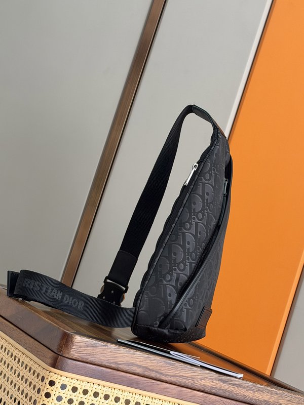 디올 블랙 오블리크 프린트 나일론 지퍼 숄더백 001-235279