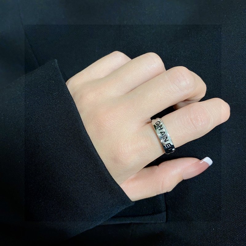 샤넬 스타일 더블 C 레터 다이아몬드 반지 001-235507