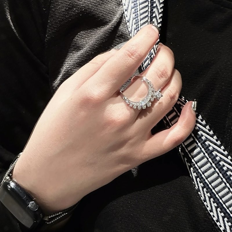 샤넬 스타일 별과 달 오픈 링 001-235509