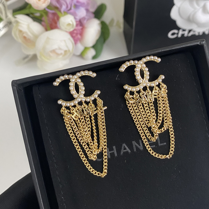 샤넬 스타일 카멜리아 진주 체인 귀걸이 001-235546