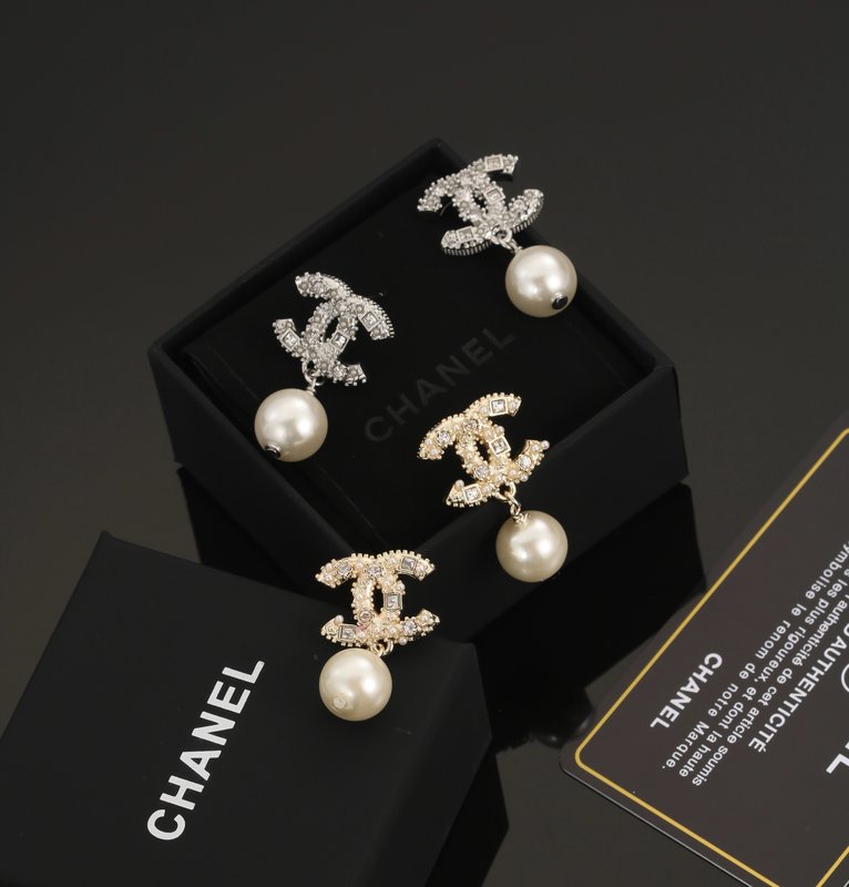 샤넬 스타일 진주 더블 C 이어링 001-235555