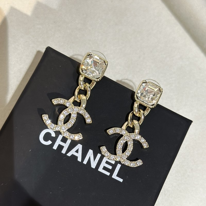 샤넬 스타일 더블 C 스퀘어 크리스탈 이어링 001-235564