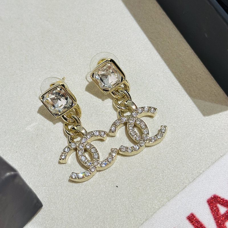 샤넬 스타일 더블 C 스퀘어 크리스탈 이어링 001-235564