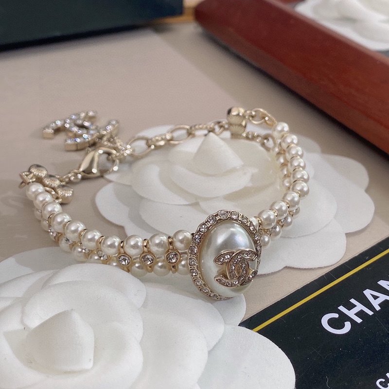샤넬 스타일 타원 진주 다이아몬드 목걸이 팔찌 세트 001-235630