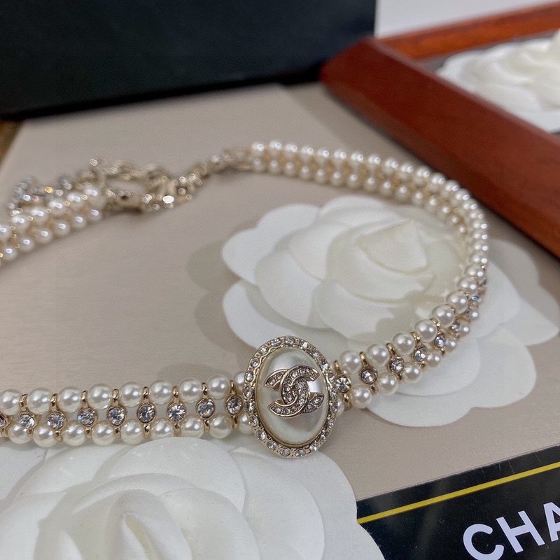 샤넬 스타일 타원 진주 다이아몬드 목걸이 팔찌 세트 001-235630