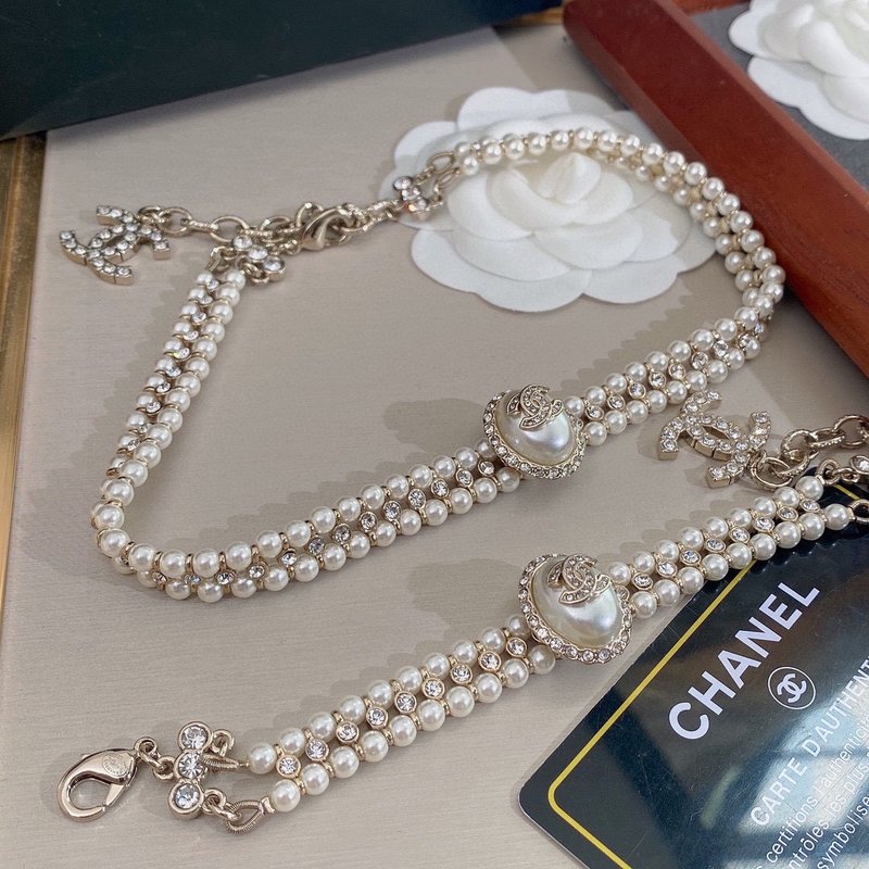 샤넬 스타일 타원 진주 다이아몬드 목걸이 팔찌 세트 001-235630