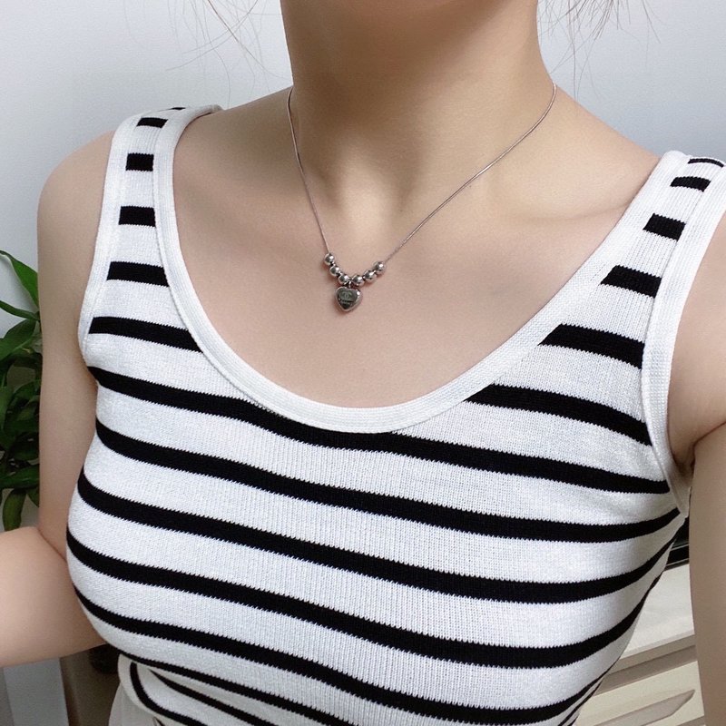 샤넬 스타일 더블 C 비즈 목걸이 스테인리스 001-235648