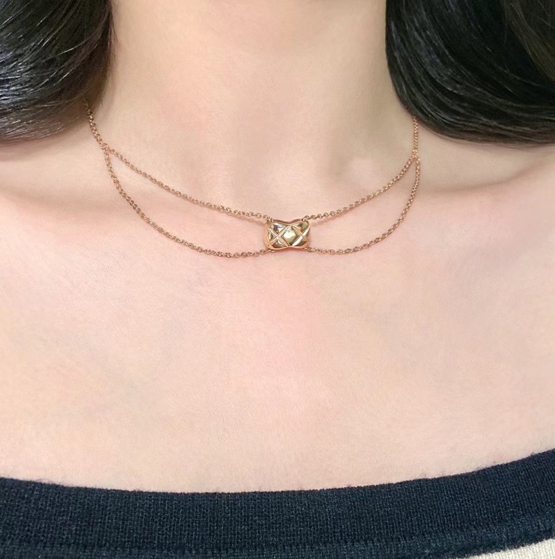 샤넬 스타일 퀼팅 더블 체인 목걸이 001-235654