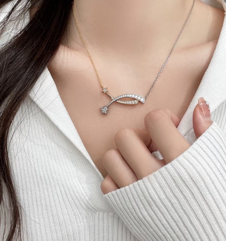 샤넬 스타일 유성 교차 투톤 목걸이 001-235664