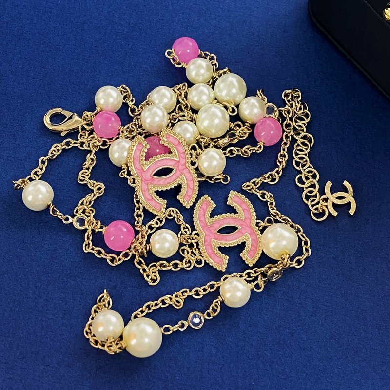 샤넬 스타일 에나멜 진주 롱 목걸이 001-235695