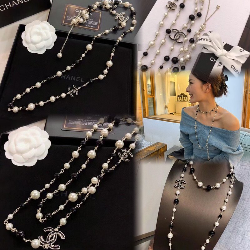 샤넬 스타일 진주 알파벳 크리스탈 초커 목걸이 001-235699