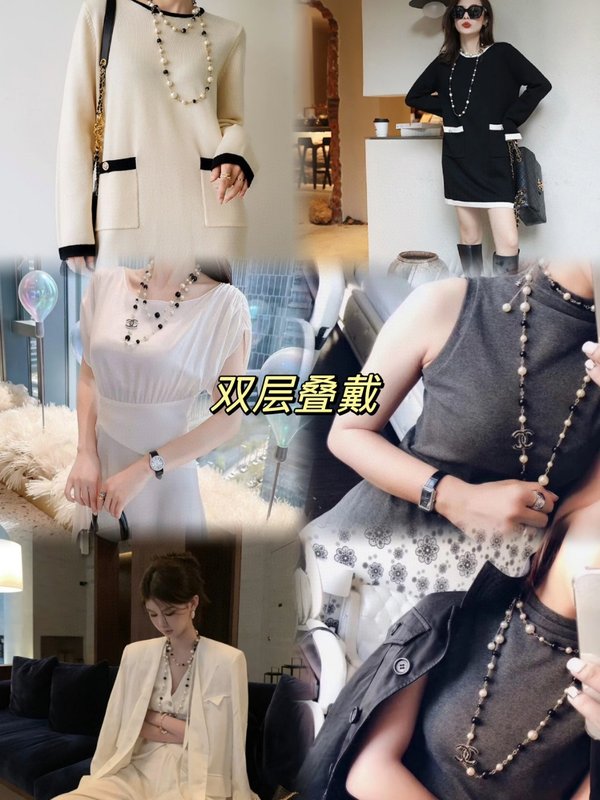 샤넬 스타일 진주 알파벳 크리스탈 초커 목걸이 001-235699
