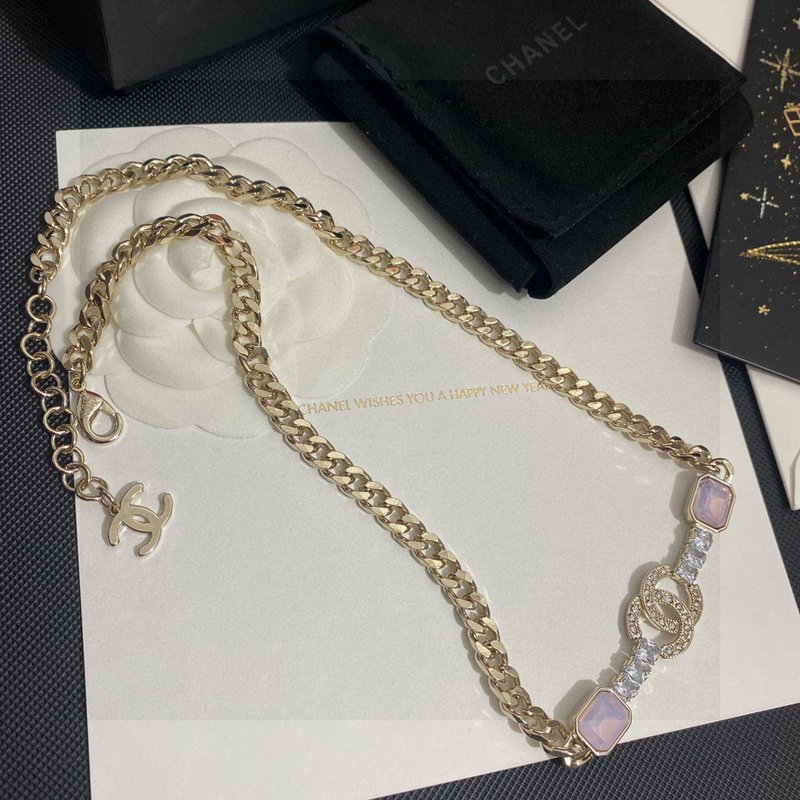 샤넬 스타일 풀 다이아몬드 더블 C 목걸이 001-235715