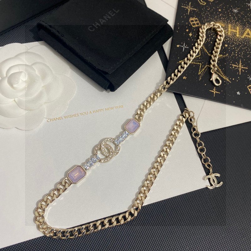 샤넬 스타일 풀 다이아몬드 더블 C 목걸이 001-235715