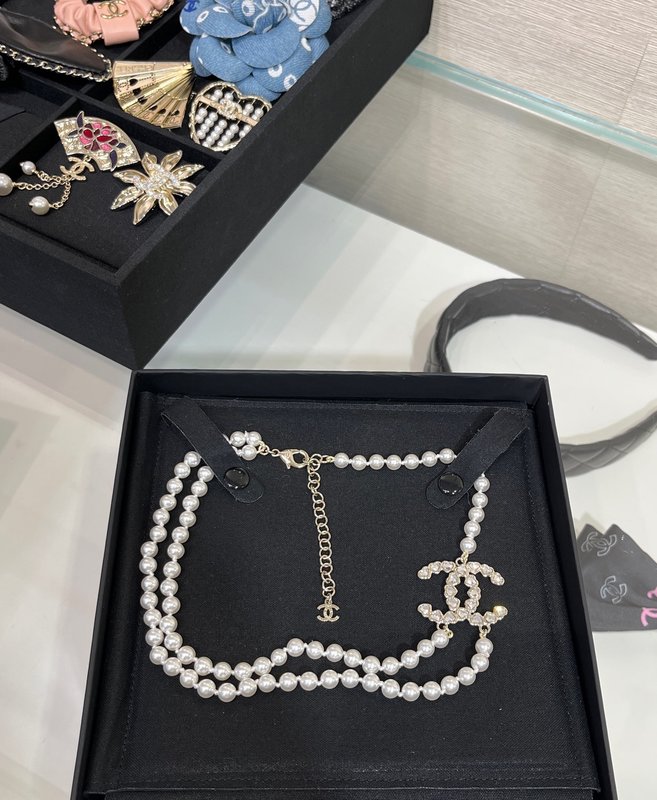하트 다이아몬드 더블 C 진주 목걸이 001-235717