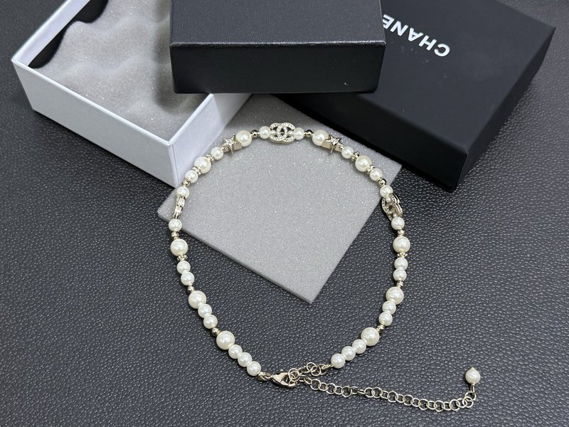 샤넬풍 별 진주 더블 C 초커 목걸이 001-235724