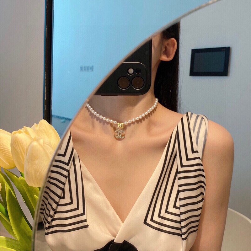 샤넬 스타일 진주 더블 C 목걸이 001-235736