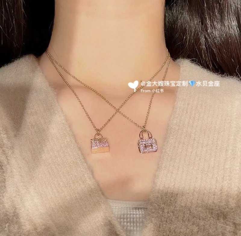 에르메스 스타일 핑크 다이아몬드 가방 목걸이 001-236215