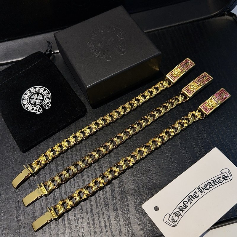 크롬하츠 골드 풀다이아몬드 십자꽃 검 팔찌 001-243247