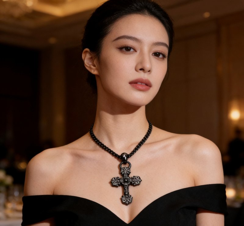 크롬하츠 블랙 골드 십자가 목걸이 001-243508