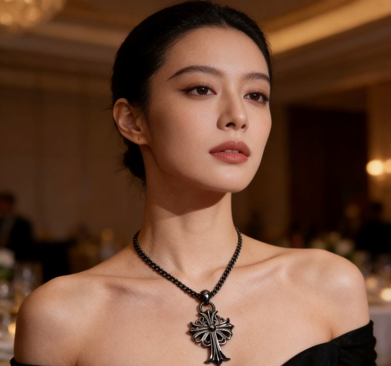 크롬하츠 블랙 골드 십자가 목걸이 빈티지 001-243509