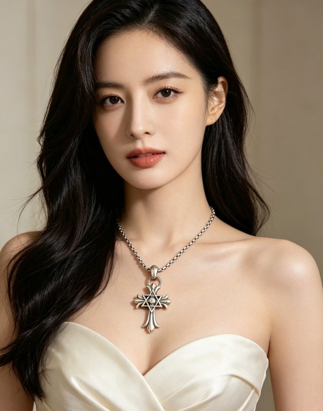 크롬하츠 육망성 십자가 목걸이 빈티지 실버 001-243513