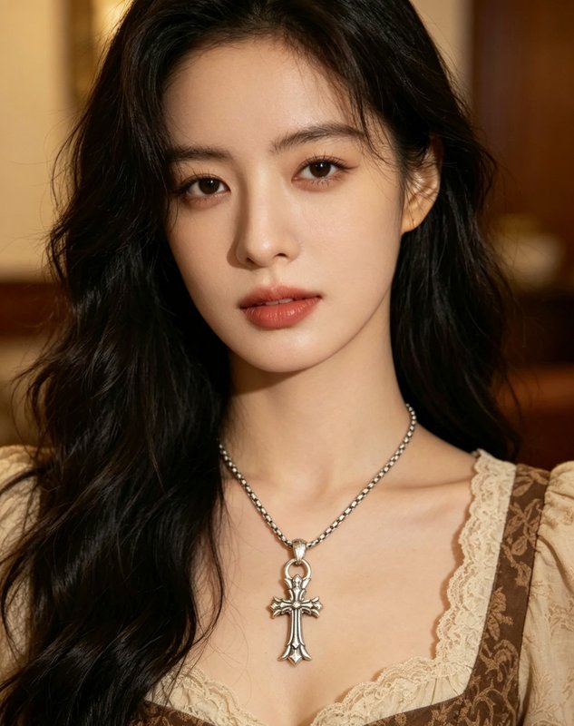 크롬하츠 스타일 미니 십자가 실버 목걸이 001-243516