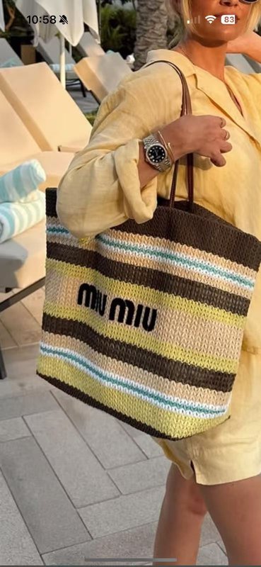 미우미우 옐로우 블랙 스트라이프 핸드백 001-245970